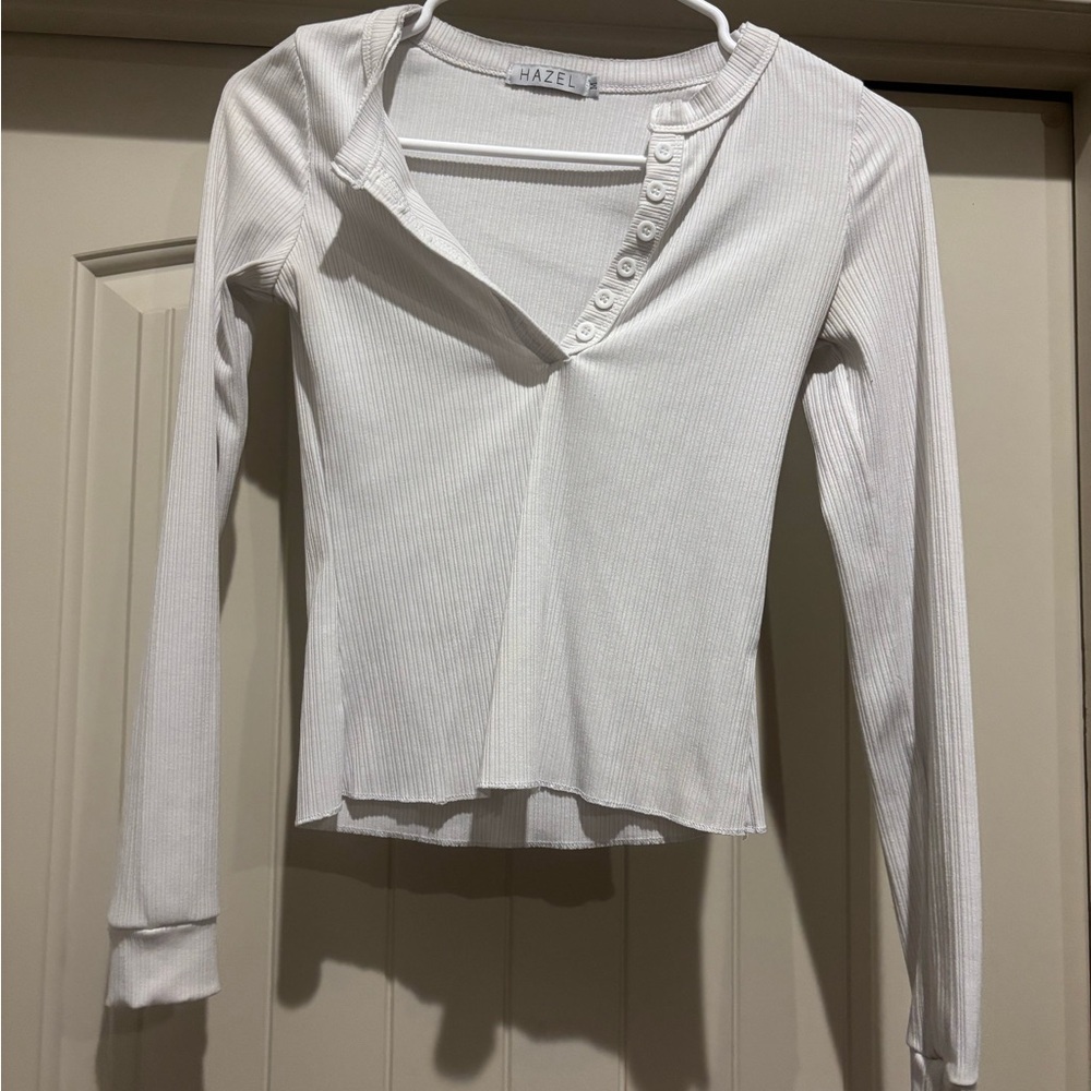 Hazel Ivory Button-Detail Long Sleeve Top
